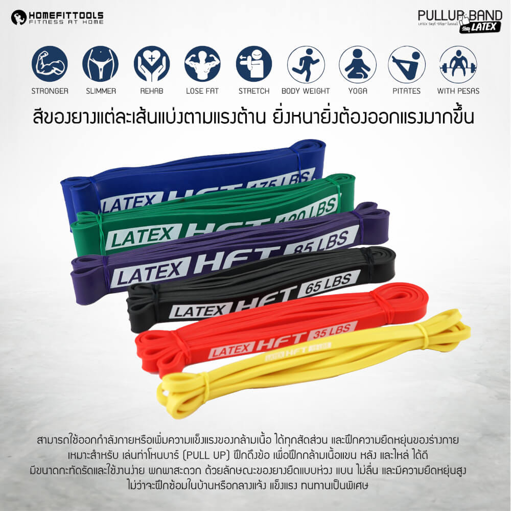 ยางยืดออกกำลังกาย HOMEFITTOOLS LATEX 85-230 ปอนด์ สีส้ม